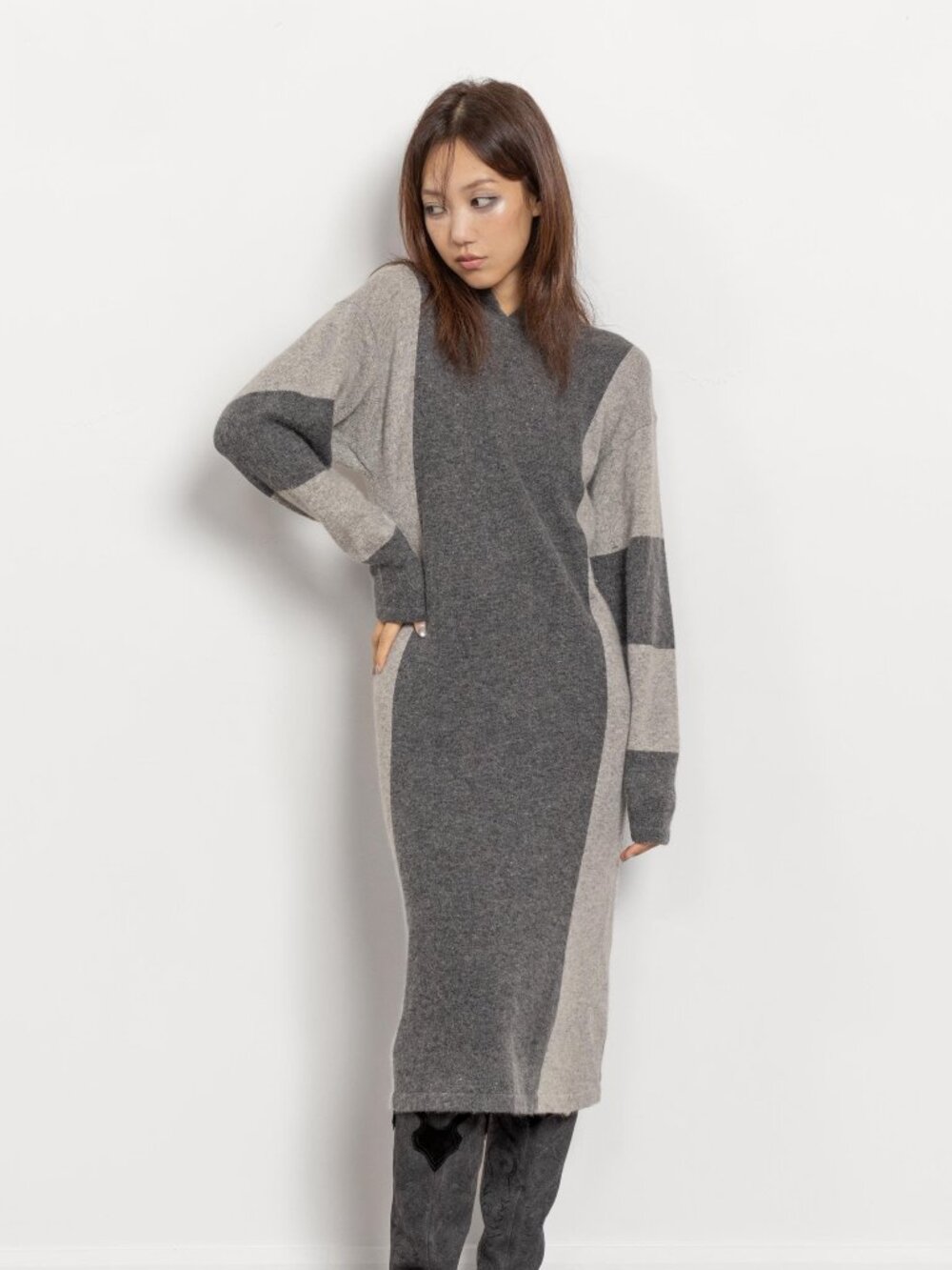 GREY Lambswool Sweater Dress Fuzzy Wool Soft Jumper, Small